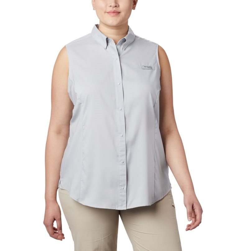 Camasa Columbia PFG Tamiami Fara Maneci Dama Gri Deschis | Plus Size FKS9A7Q8Z